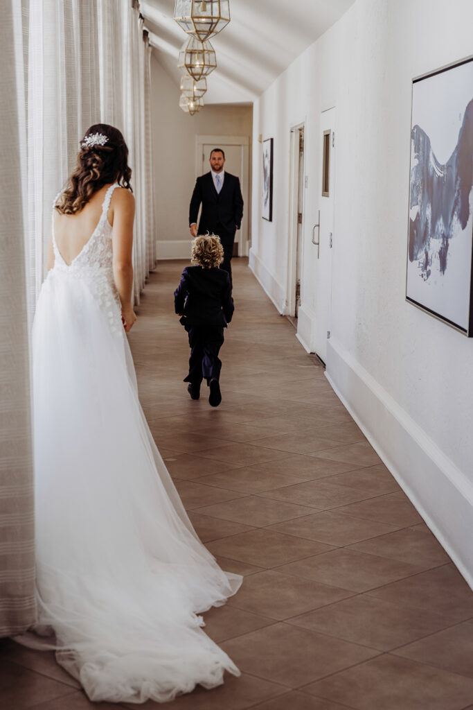 bride and grooms first look on heir wedding day in st pete