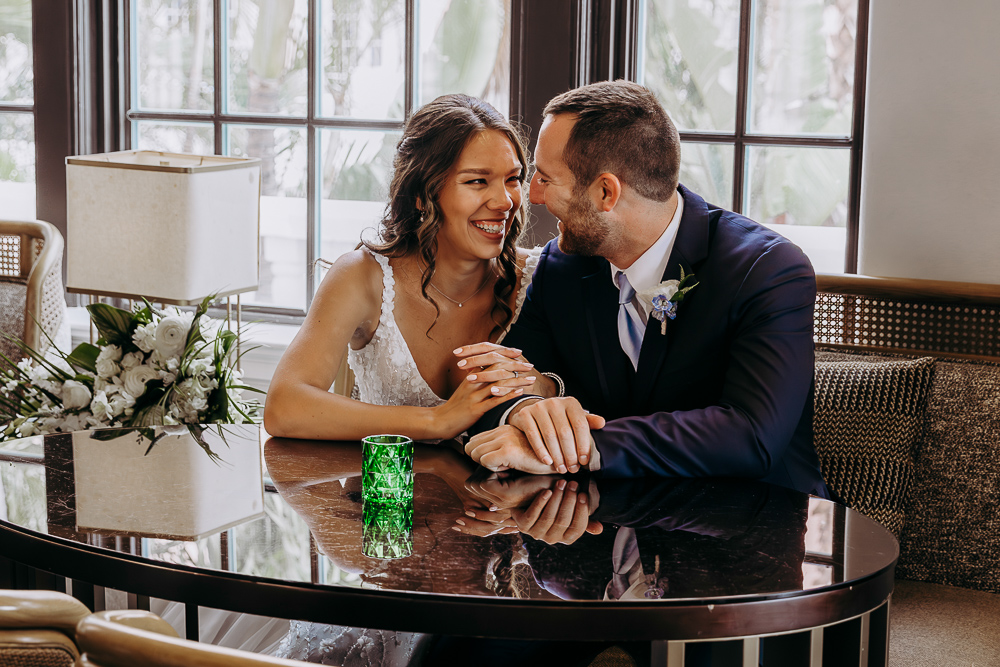 bride and groom portraits on their don cesar wedding day in st pete florida