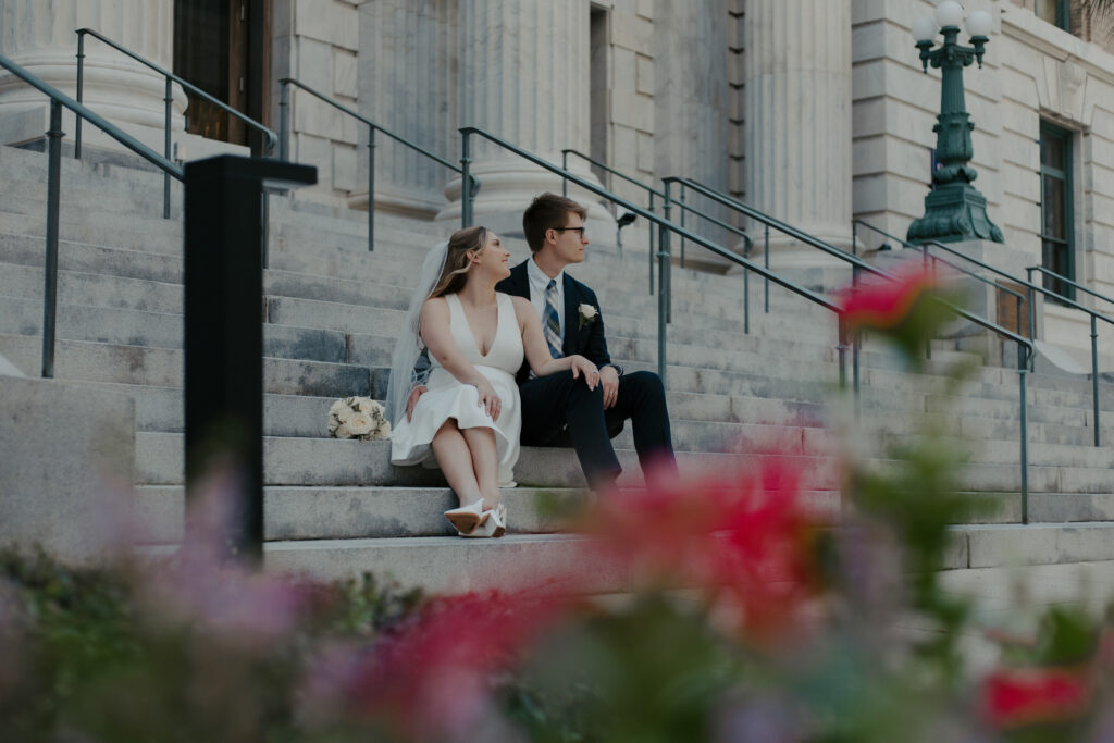 portraits of the couple after their courthouse elopement 