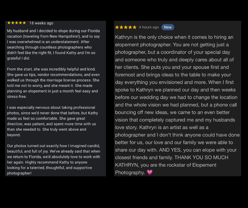 tampa elopement photographer reviews client experience