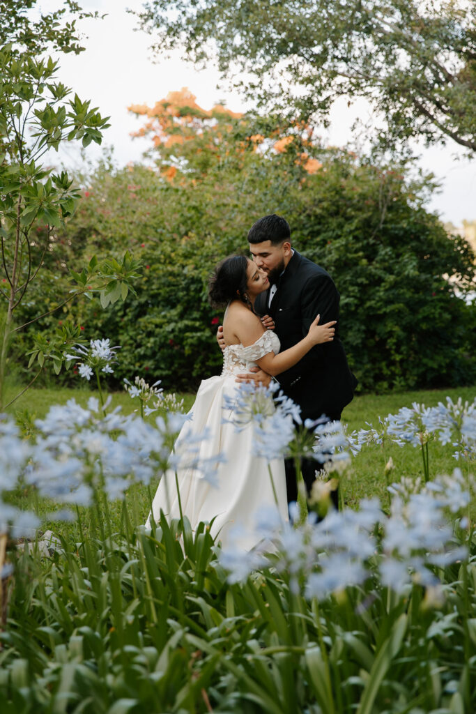 portraits at sunset of couple during their intimate wedding