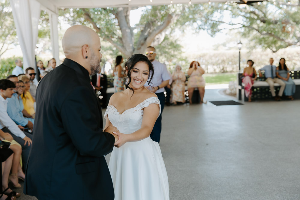 father daughter dance where the bride is having an emotional moment 
